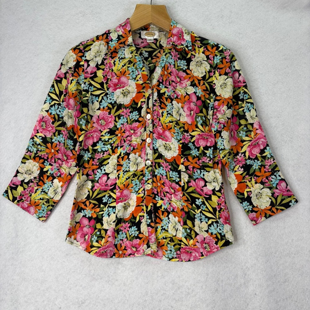 Talbots Multicolor Floral Linen Button Up Shirt Womens 4 Cottagecore Botanical